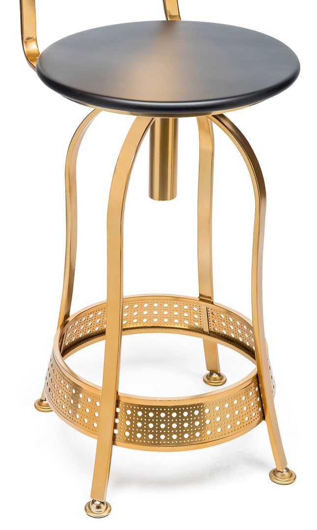 Gold Black Swivel Kitchen Bar Stool Chair with High Back in Netted Design Frame Payday Deals