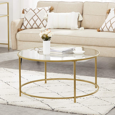 Gold Glass Table with Golden Iron Frame,Stable and Robust Tempered Glass Payday Deals