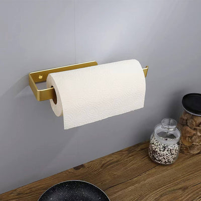 Gold Kitchen Bathroom Paper Holder Towel Holder Self Adhesive or Screw Mount 31cm Payday Deals