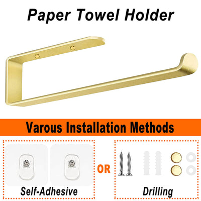 Gold Kitchen Bathroom Paper Holder Towel Holder Self Adhesive or Screw Mount 31cm Payday Deals