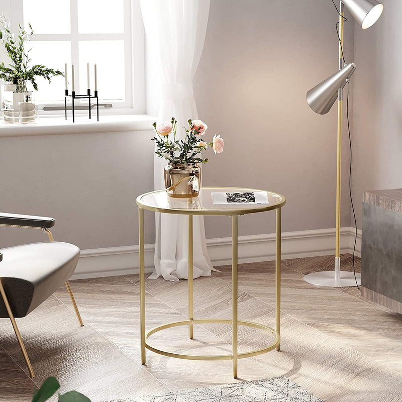 Gold Round Side Table with Golden Metal Frame, Robust and Stable Payday Deals