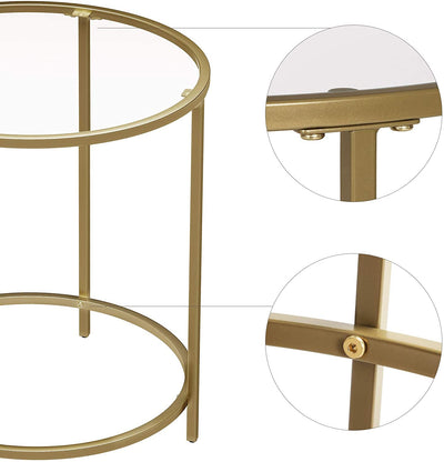 Gold Round Side Table with Golden Metal Frame, Robust and Stable Payday Deals