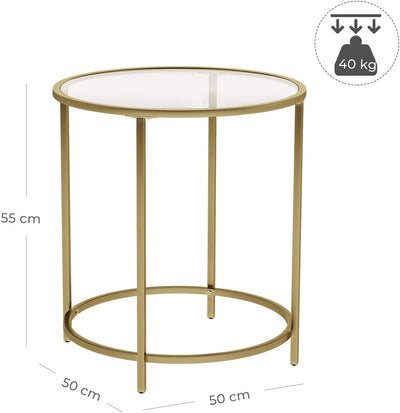 Gold Round Side Table with Golden Metal Frame, Robust and Stable Payday Deals