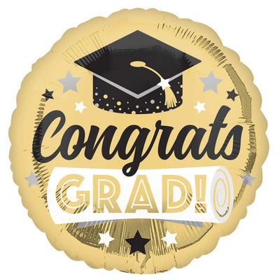 Graduation Congrats GRAD Shiny Gold Round Foil Balloon