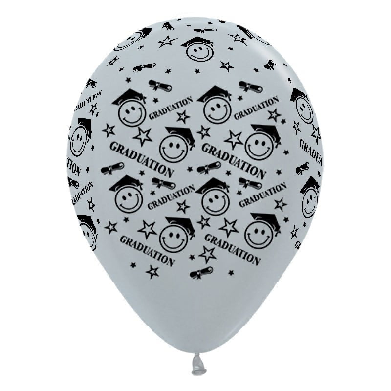 Graduation Smiley Faces Satin Pearl Silver Latex Balloons 6 Pack Payday Deals