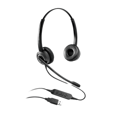 GRANDSTREAM GUV3000 Dual Ear USB Headset, Noise Canceling Microphone, HD Audio, 2m USB Cable, Suits Teams, Zoom, 3CX, Inline Controls