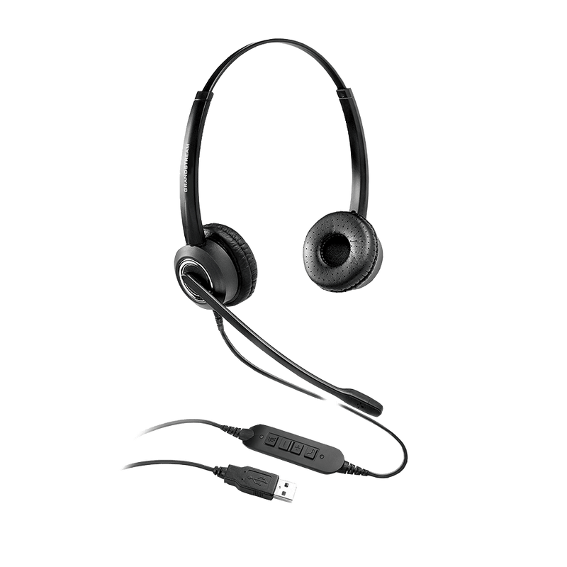 GRANDSTREAM GUV3000 Dual Ear USB Headset, Noise Canceling Microphone, HD Audio, 2m USB Cable, Suits Teams, Zoom, 3CX, Inline Controls Payday Deals