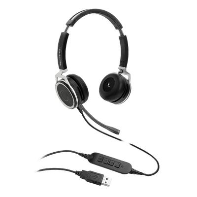 GRANDSTREAM GUV3005 Premium Dual Ear USB Headset, Busy Light, Noise Canceling Microphone, HD Audio, 2m USB Cable, Suits Teams, Zoom, 3CX