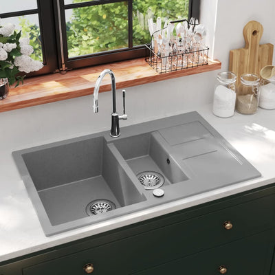 Granite Kitchen Sink Double Basin Grey Payday Deals