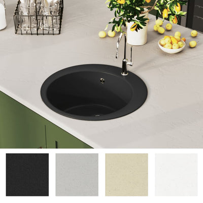Granite Kitchen Sink Single Basin Round Black Payday Deals