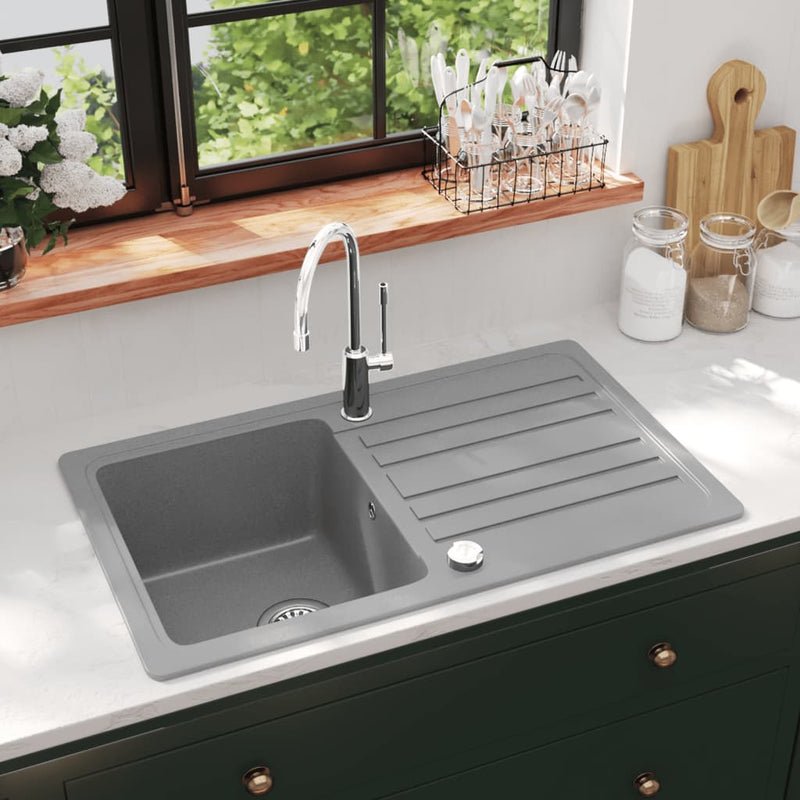 Granite Kitchen Sink Single Basin with Drainer Reversible Grey Payday Deals