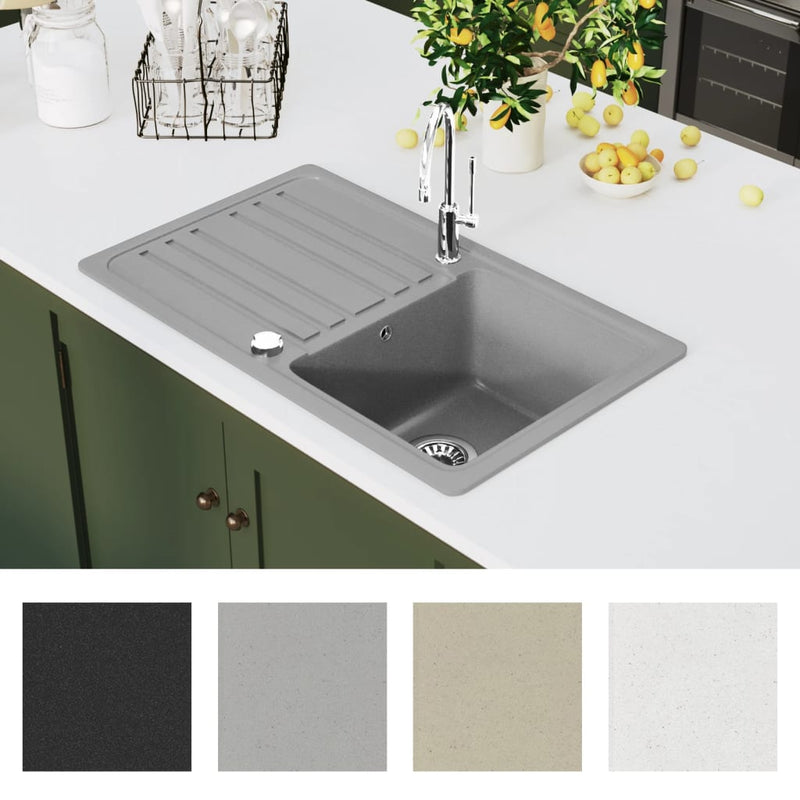 Granite Kitchen Sink Single Basin with Drainer Reversible Grey Payday Deals