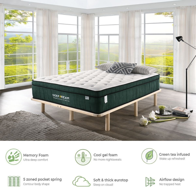 Green Tea Cool Gel Memory Foam Mattress 36cm 5 Zone Queen Payday Deals