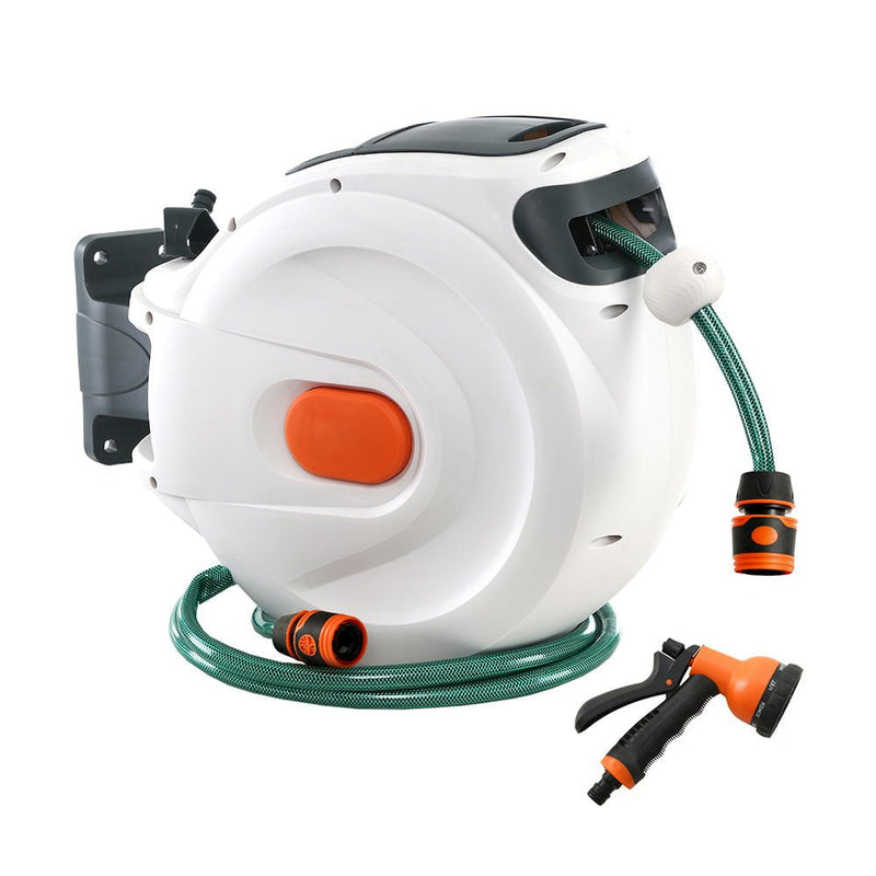 Greenfingers 10M Retractable Water Hose Reel Garden Spray Gun Storage AutoRewind Payday Deals