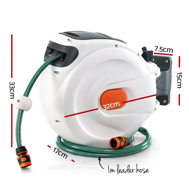 Greenfingers 10M Retractable Water Hose Reel Garden Spray Gun Storage AutoRewind Payday Deals