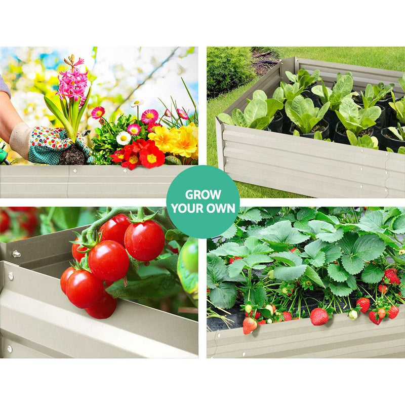Greenfingers 2x Galvanised Steel Raised Garden Bed Instant Planter Cream 150cmx90cm Payday Deals