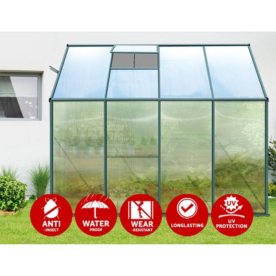 Greenfingers Greenhouse Aluminium Green House Garden Polycarbonate 2.52x1.27M Payday Deals