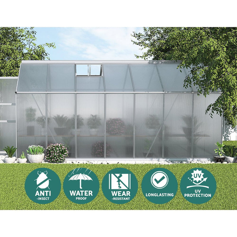 Greenfingers Greenhouse Aluminium Green House Garden Shed Polycarbonate 4.1x2.5M Payday Deals