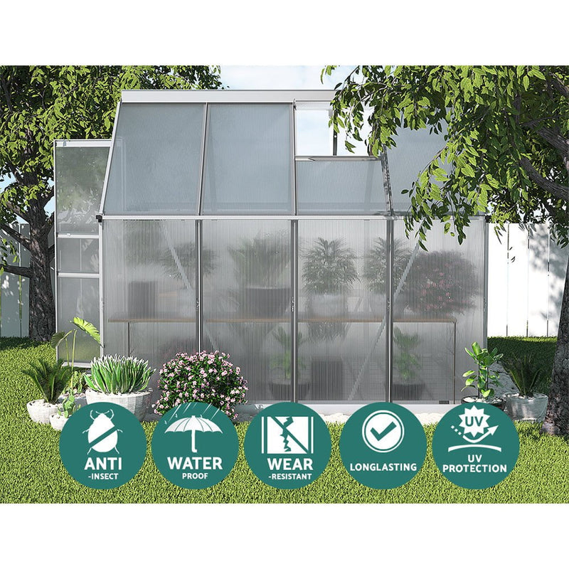 Greenfingers Greenhouse Aluminium Green House Polycarbonate Garden Shed 2.4x1.9M Payday Deals