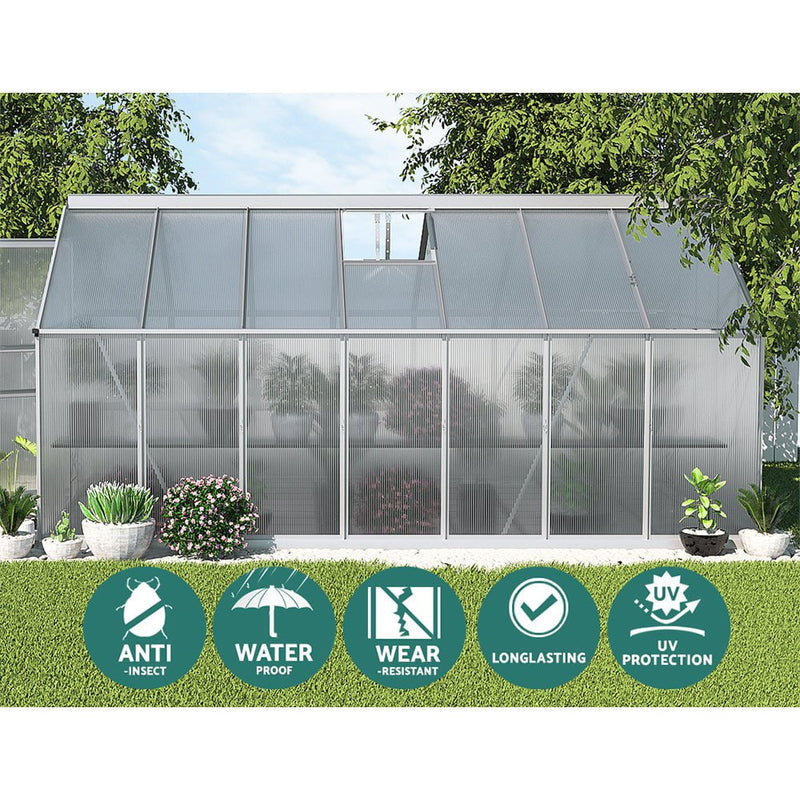 Greenfingers Greenhouse Aluminium Green House Polycarbonate Garden Shed 4.2x2.5M Payday Deals