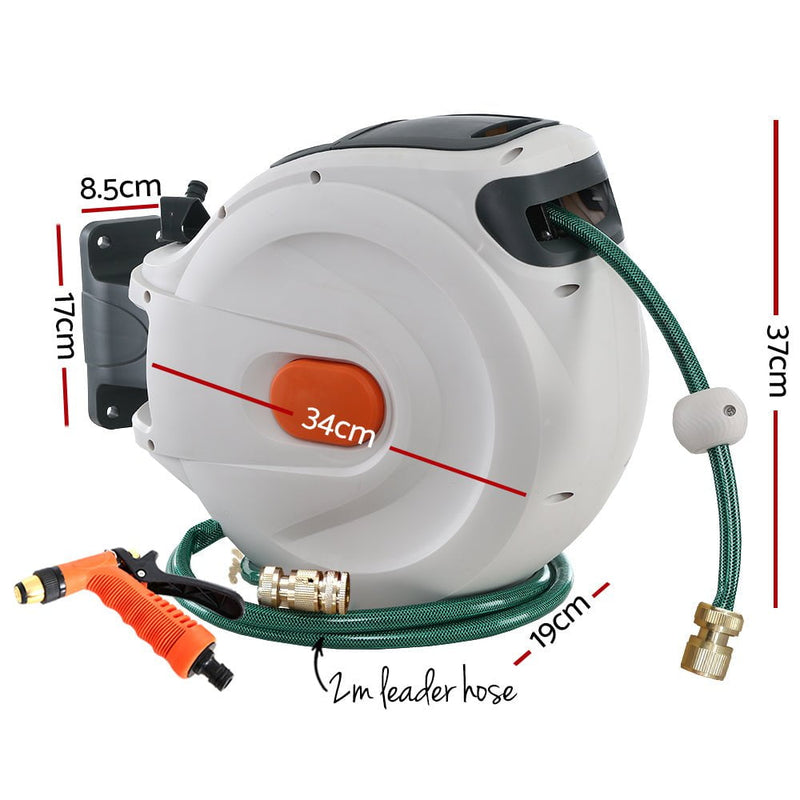 Greenfingers Retractable Hose Reel 20M Garden Water Brass Spray Gun Auto Rewind Payday Deals