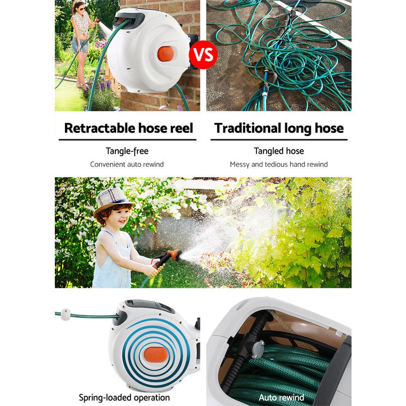 Greenfingers Retractable Hose Reel 20M Garden Water Spray Gun Auto Rewind Payday Deals