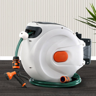 Greenfingers Retractable Hose Reel 30M Garden Water Spray Gun Auto Rewind Payday Deals