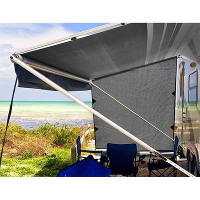 Grey Caravan Privacy Screen 1.95 x 2.2M End Wall Side Sun Shade Roll Out Awning Payday Deals