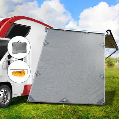 Grey Caravan Privacy Screen 1.95 x 2.2M End Wall Side Sun Shade Roll Out Awning Payday Deals