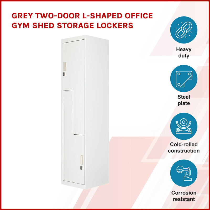 Grey Two-Door L-shaped Office Gym Shed Storage Lockers Payday Deals