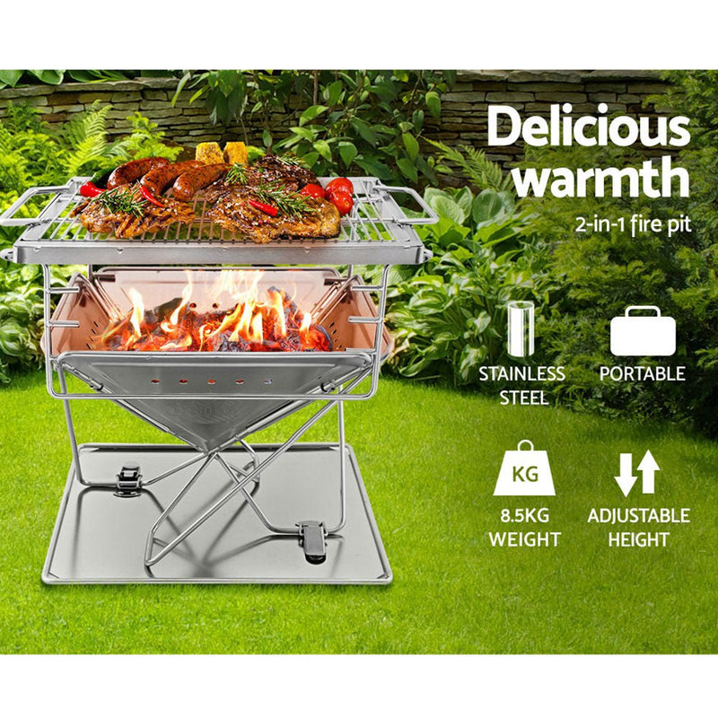 Grillz Camping Fire Pit BBQ Portable Folding Stainless Steel Stove Outdoor Pits Payday Deals