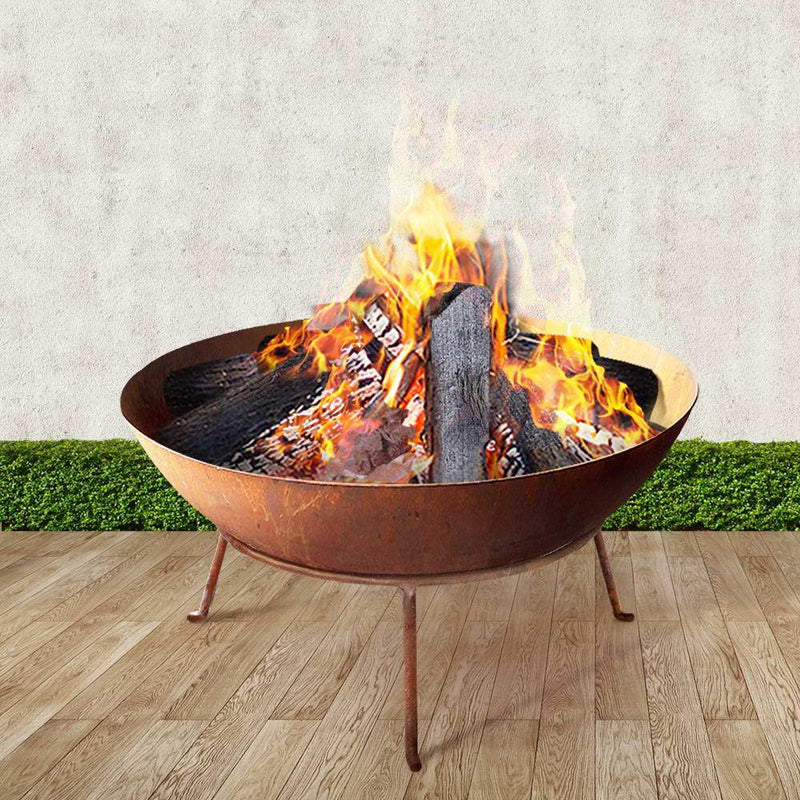 Grillz Fire Pit Outdoor Heater Charcoal Rustic Burner Steel Fireplace 70CM Payday Deals