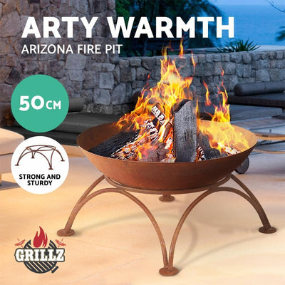 Grillz Rustic Fire Pit Brazier Portable Charcoal Iron Bowl Outdoor Wood Burner 50CM Payday Deals