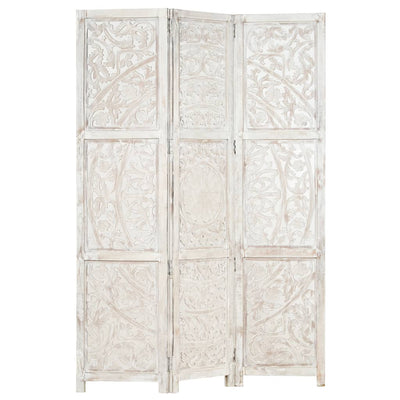 Hand carved 3-Panel Room Divider White 120x165 cm Solid Mango Wood Payday Deals