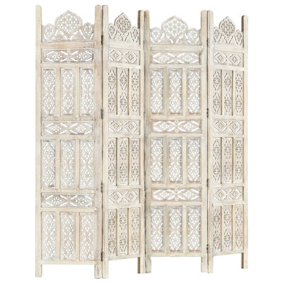 Hand carved 4-Panel Room Divider White 160x165 cm Solid Mango Wood Payday Deals