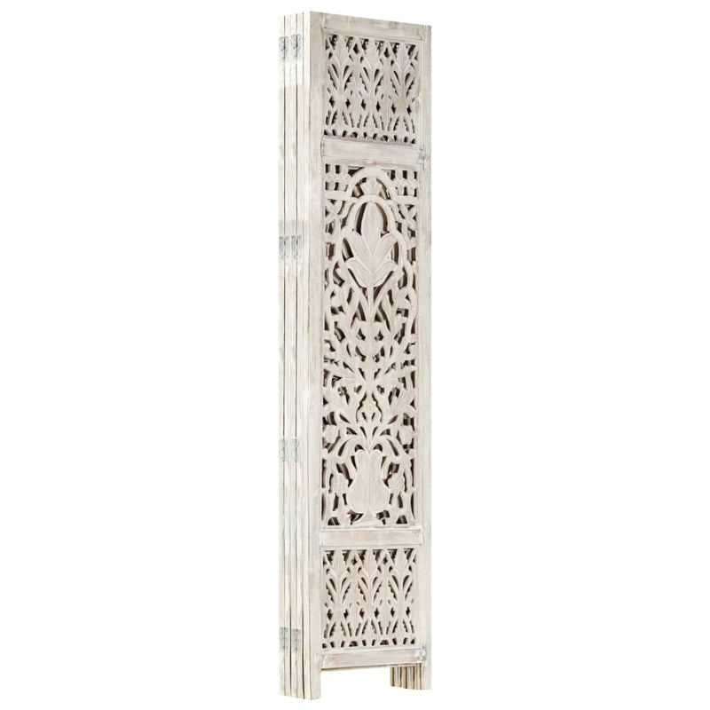 Hand carved 5-Panel Room Divider White 200x165 cm Solid Mango Wood Payday Deals