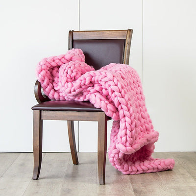 Hand Knitted Chunky Blanket Thick Acrylic Yarn Blanket Home Decor Throw Rug - Pink Payday Deals