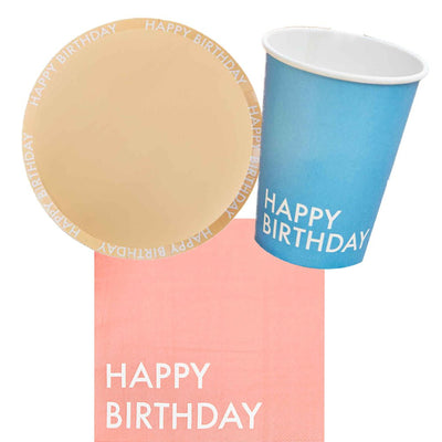 Happy Birthday Mixed Colours 8 Guest Tableware Party Pack