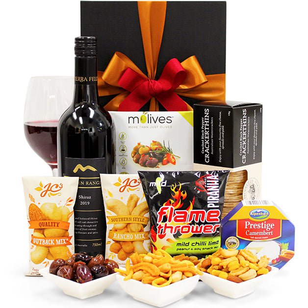 Happy Hour Gift Hamper - Wine, Crackers, Nuts & Cheese - Wine Party Gift Box Hamper for Birthdays, Graduations, Christmas, Easter, Holidays, Anniversaries, Weddings, Office & College Parties Payday Deals