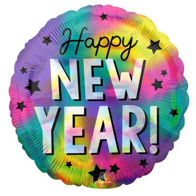 Happy New Year Stars Holographic Iridescent Foil Balloon