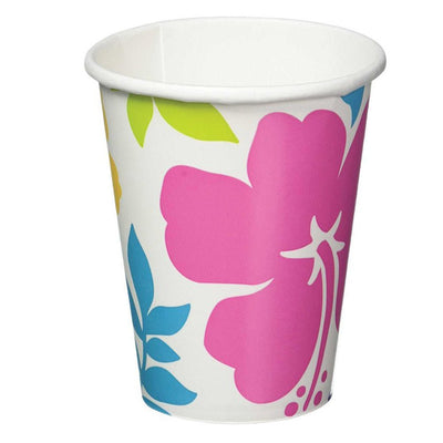 Hawaiian Luau Hibiscus Paper Cups 8 Pack