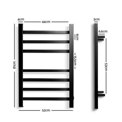 Heated Towel Rail Ladder Electric Warmer Heater 7 Bars Black