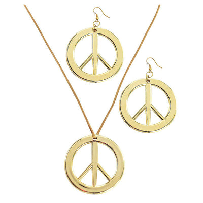 HIPPIE Necklace & Earring SET Peace Signs Party Costume Halloween 60s 70s KIT Payday Deals