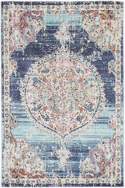 Hollow Medalion Transitional Navy Multi Rug 200x290 cm