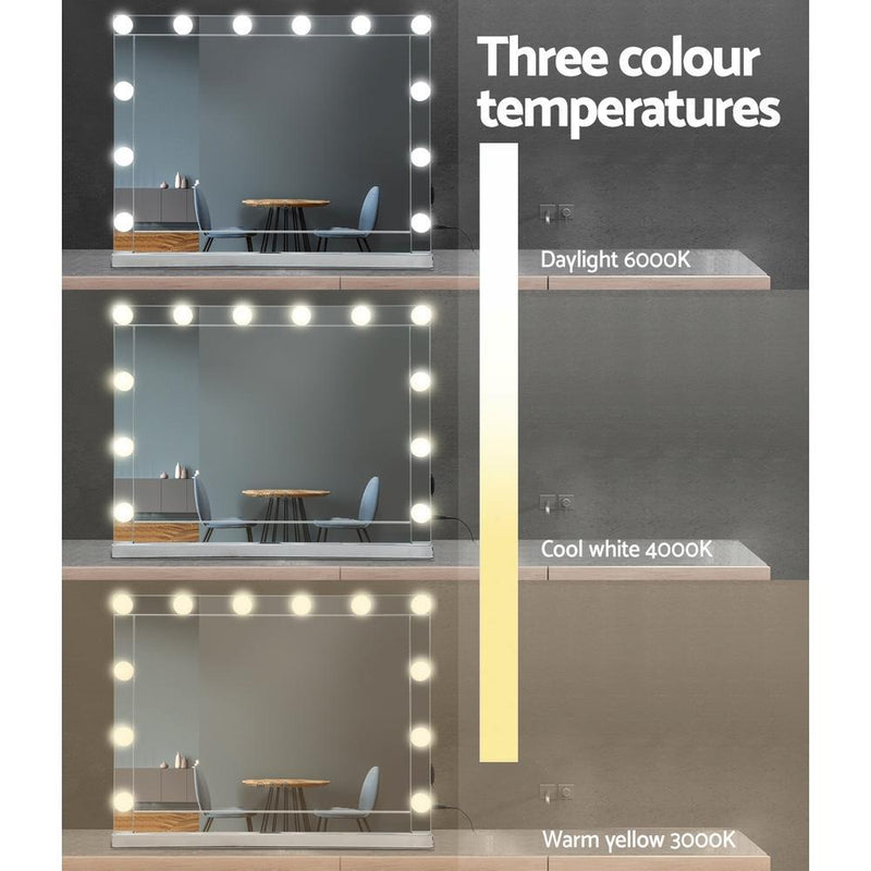 Embellir Hollywood Makeup Mirror With Light 12 LED Bulbs Vanity Lighted Silver 58cm x 46cm Payday Deals