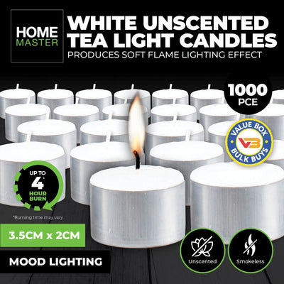 Home Master 1000PCE Unscented Tealight Candles Home Décor Party Wedding Payday Deals