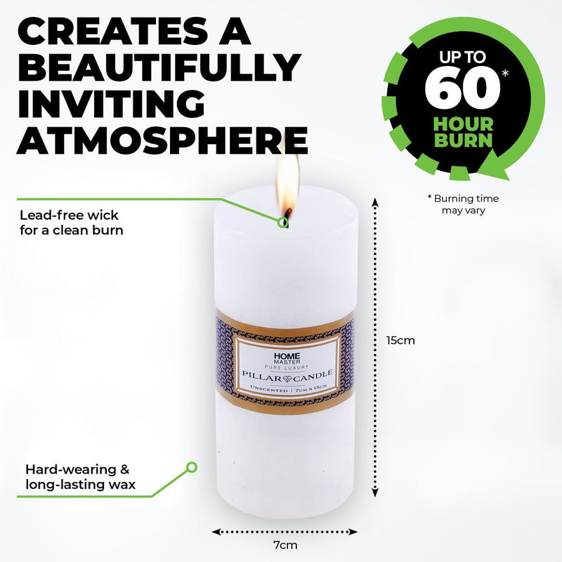 Home Master 10PCE Flat Pillar Candles White Unscented Lead Free Wick 7 x 15cm Payday Deals