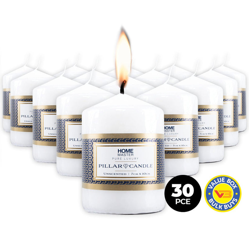 Home Master 30PCE Pillar Candles White Home Décor Party Wedding 10cm Payday Deals