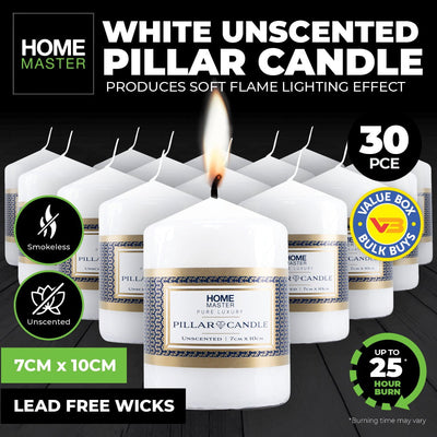 Home Master 30PCE Pillar Candles White Home Décor Party Wedding 10cm Payday Deals