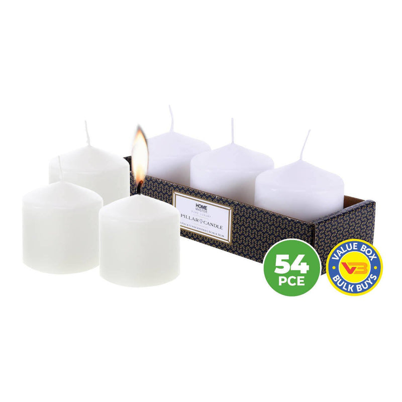 Home Master 54PCE Pillar Candles White Unscented Lead Free Wick 12 Hours 5cm Payday Deals